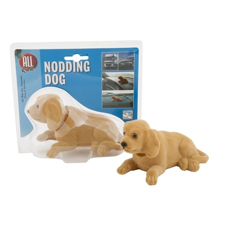 Nodding dog for car - in front or rear - beige - 16 x 7 cm