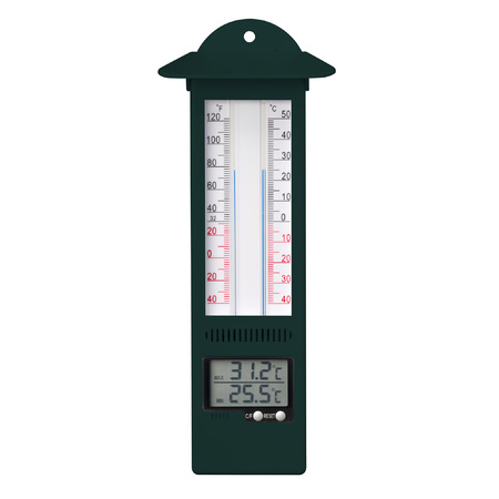 Inside/outdoor digital thermometer green artificial 9.5 x 24 cm