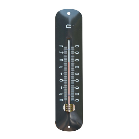 Inside/outdoor thermometer grey metal 6.5 x 30 cm