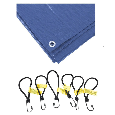 Blue tarps 4 x 6 meters with 24x elastic hook cords
