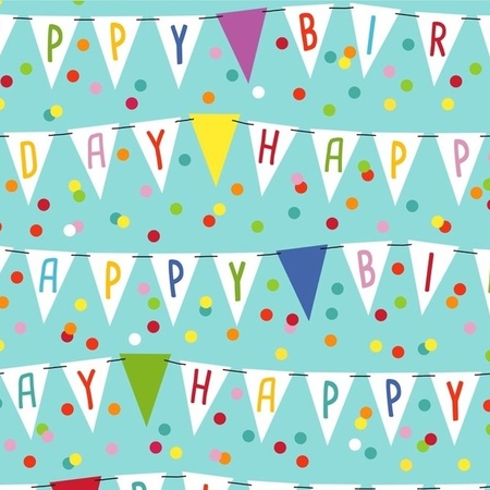 Blue wrapping paper Happy Birthday flags 200 x 70 cm