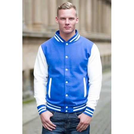 Blue and white college jacket for men