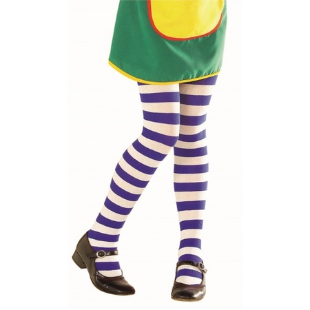 Blue and white striped tights for children