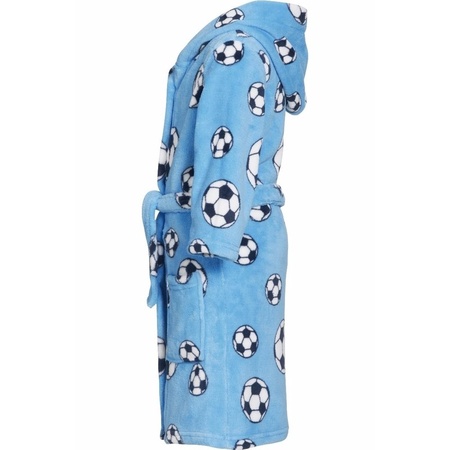 Blauwe badjas/ochtendjas met voetbal print voor kinderen.