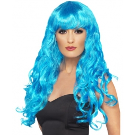 Blue ladies wig long hair