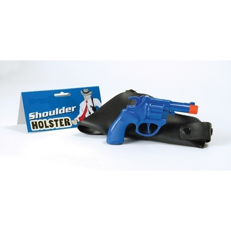 Blauwe detective revolver met schouder holster 16 cm