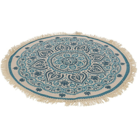 Gerimport Bath mat - hammam style - blue - round - 50 cm