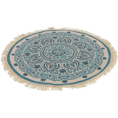 Blauwe/naturel hammam stijl badmat 50 cm rond