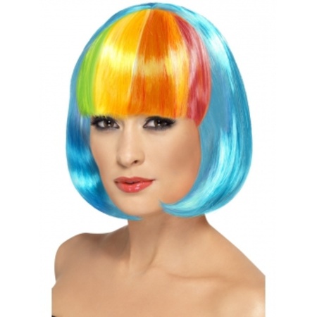 Blue rainbow wig with fringe