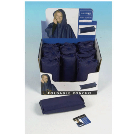 Blue rain poncho with hood for adults