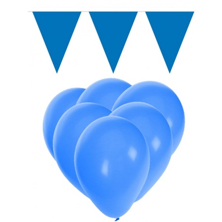 Blauwe versiering 15 ballonnen en 2 vlaggenlijnen