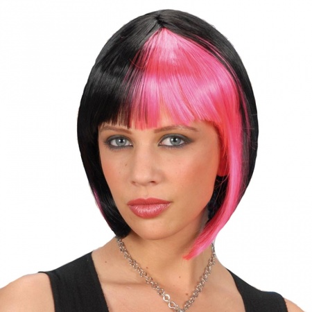 Black bob wig with pink for ladies.