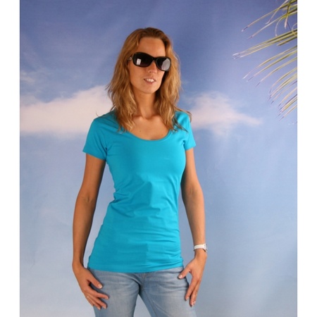 Bodyfit turquoise dames t-shirt