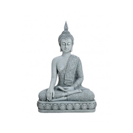 Boeddha beeld - antiek grijs - 39 cm - van polystone - binnen/buiten