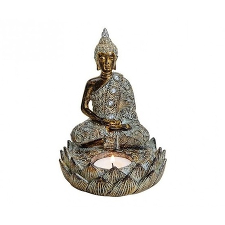 Buddha statue brown with tealight holder 15 cm