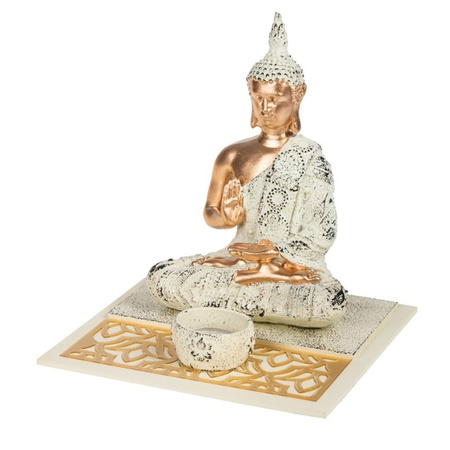 Boeddha beeld voor binnen 19 cm met 24x geurkaarsen Cotton Blossom