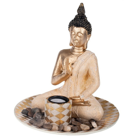 Boeddha beeld voor binnen 25 cm met 24x geurkaarsen Cotton Blossom