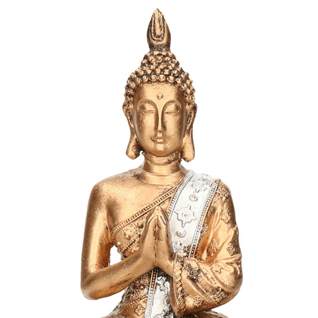 Boeddha beeld met waxinelichthouders goud/wit voor binnen 20 cm