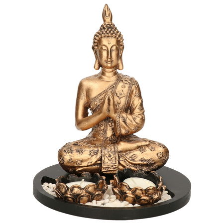 Boeddha beeld voor binnen 20 cm met 30x geurkaarsen lavendel