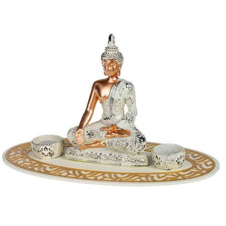 Boeddha beeld voor binnen 35 cm met 24x geurkaarsen Cotton Blossom