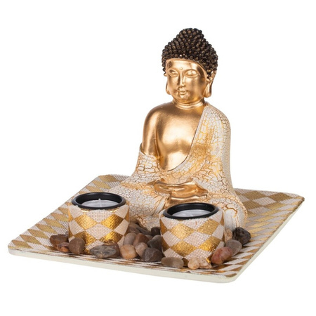 Boeddha beeld voor binnen 21 cm met 24x geurkaarsen Cotton Blossom