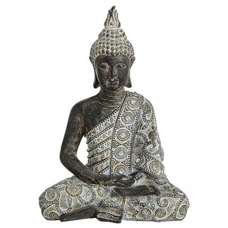 Boeddha beeldje grijs/zwart 24 cm woondecoratie
