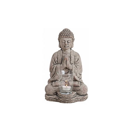 Boeddha beeldje theelichthouder grijs 30 cm