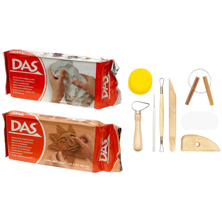Modelling clay set terra and white with 8x tools