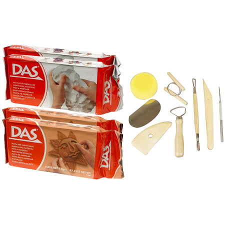 Modelling clay set terra and white with 8x tools