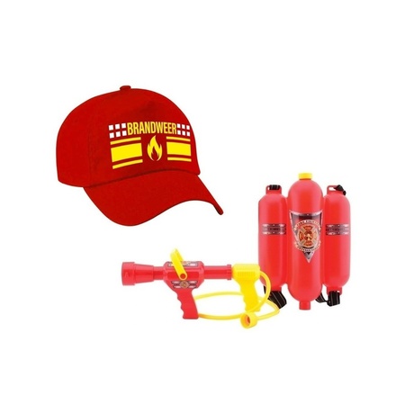 Dress up cap fire department with fire extinguisher waterpistol