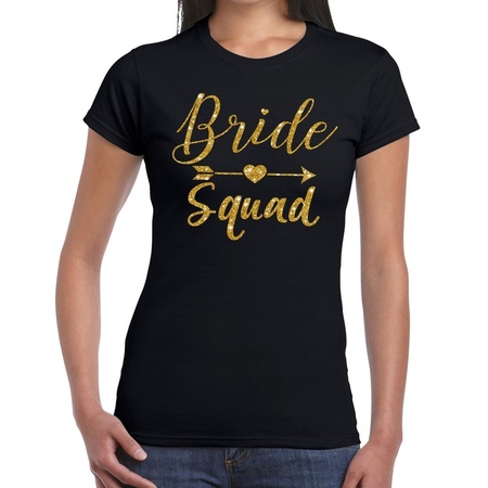 Bride Squad Cupido goud glitter t-shirt zwart dames