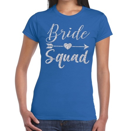 Bride Squad Cupido zilver glitter t-shirt blauw dames