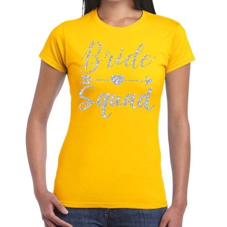 Bride Squad Cupido zilver glitter t-shirt geel dames