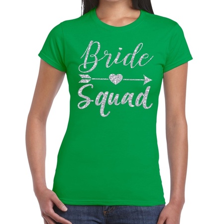 Bride Squad Cupido zilver glitter t-shirt groen dames