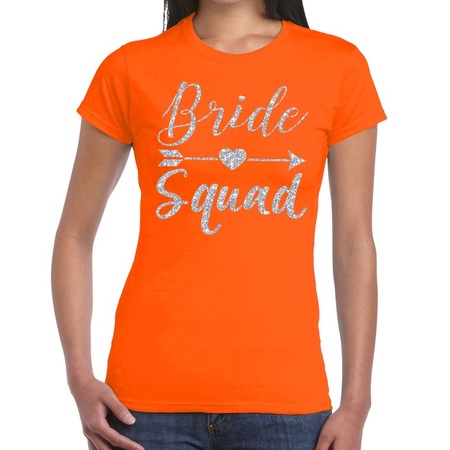 Bride Squad Cupido zilver glitter t-shirt oranje dames