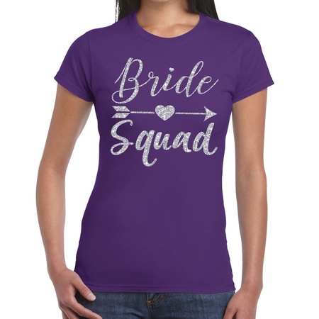 Bride Squad Cupido zilver glitter t-shirt paars dames