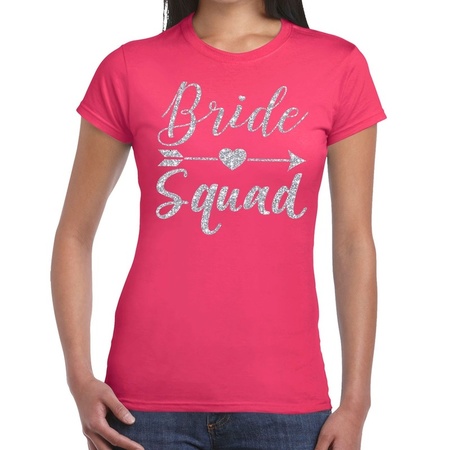 Bride Squad Cupido zilver glitter t-shirt roze dames