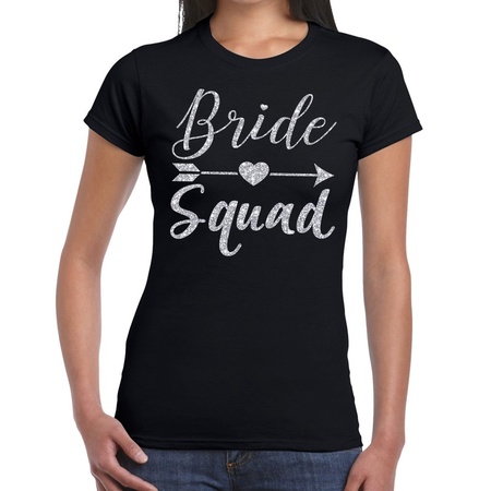 Bride Squad Cupido zilver glitter t-shirt zwart dames