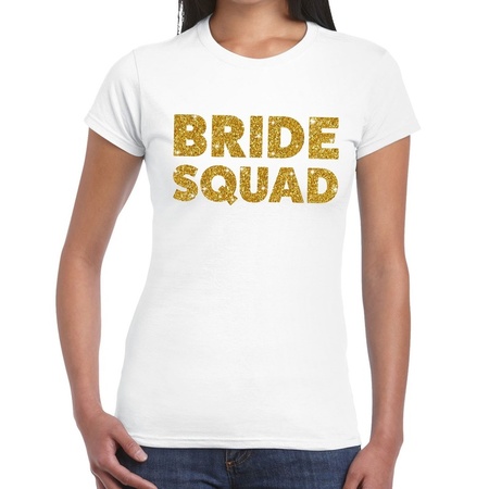 Bride Squad glitter tekst t-shirt wit dames