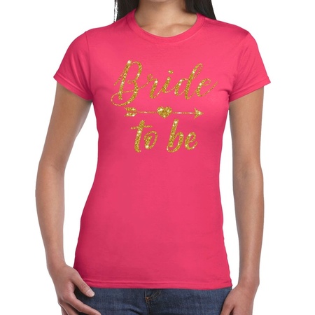Bride to be Cupido goud glitter t-shirt roze dames