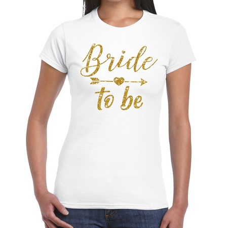Bride to be Cupido goud glitter t-shirt wit dames