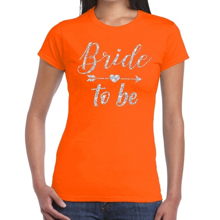 Bride to be Cupido zilver glitter t-shirt oranje dames