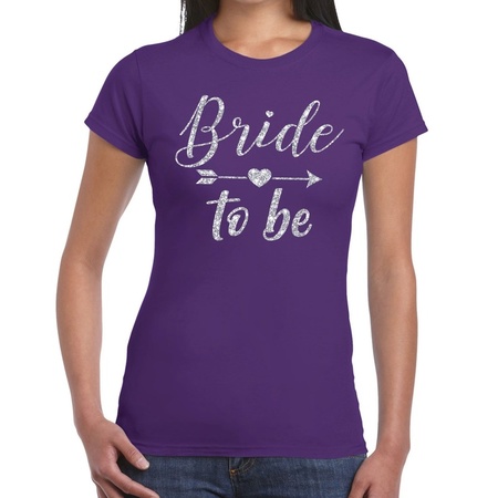 Bride to be Cupido zilver glitter t-shirt paars dames