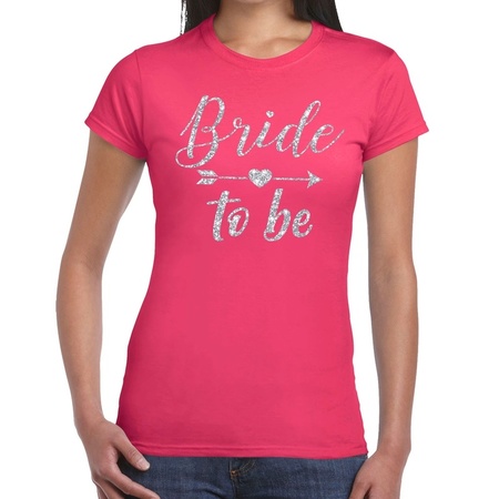 Bride to be Cupido zilver glitter t-shirt roze dames