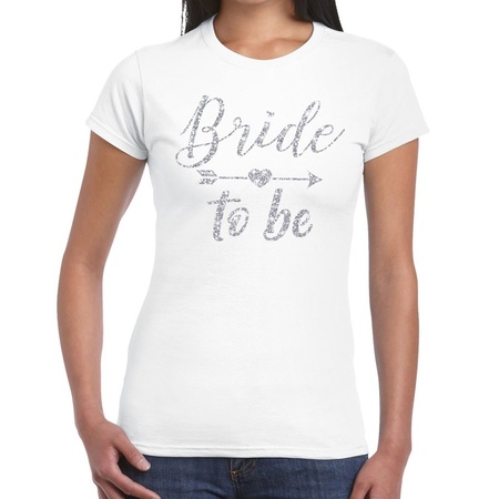 Bride to be Cupido zilver glitter t-shirt wit dames