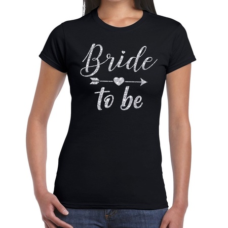 Bride to be Cupido zilver glitter t-shirt zwart dames