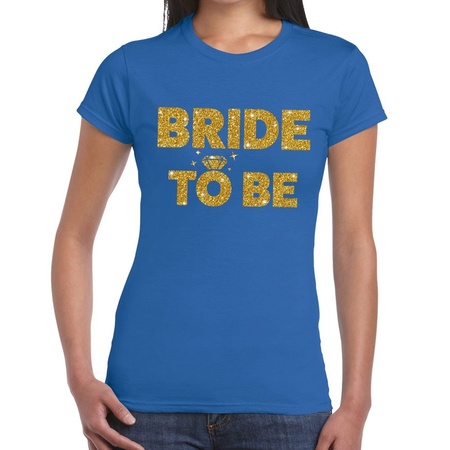 Bride to Be gouden glitter tekst t-shirt blauw dames