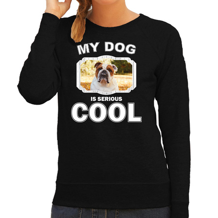 Britse bulldog honden sweater / trui my dog is serious cool zwart voor dames