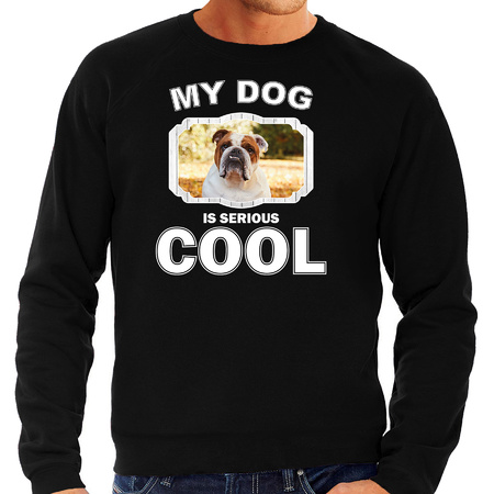 Britse bulldog honden sweater / trui my dog is serious cool zwart voor heren