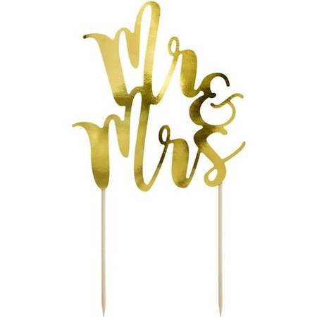 Bruidstaart decoratie topper Mr & Mrs goud 25 cm
